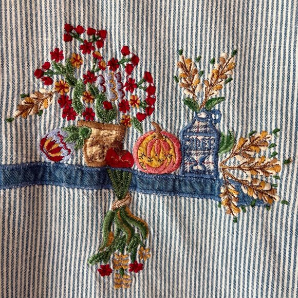 VTG Casey & Max Fall Baking Striped Button Down Shirt Pumpkins Apples Flour XXL - Picture 5 of 12